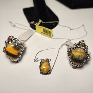 Bumble Bee Jasper 8.20ct Brazillian Citrine White Topaz Rings & Sapphire Pendant